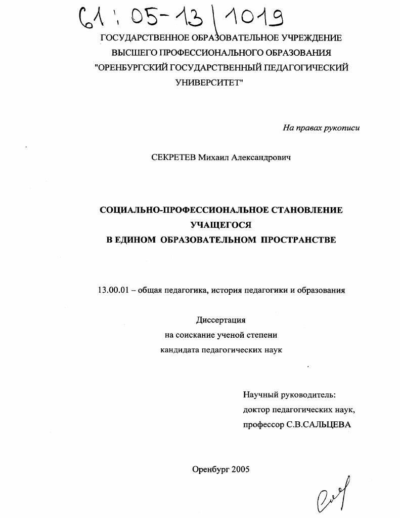 Социально-профессиональное становление учащегося в едином образовательном пространстве