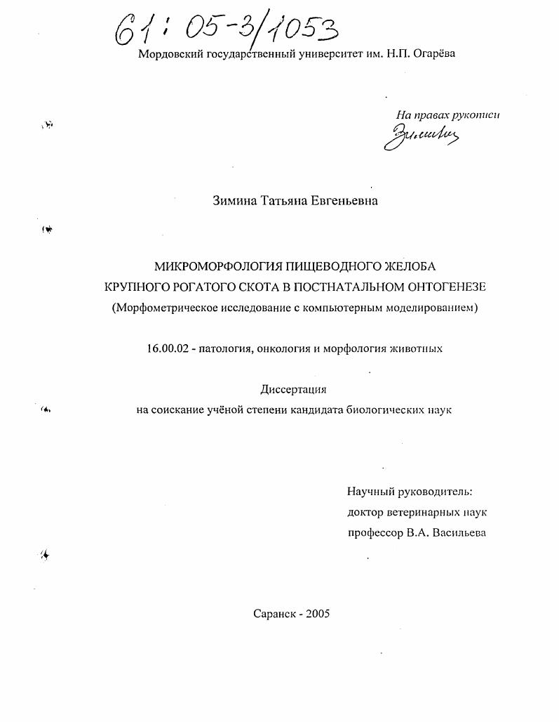 Микроморфология пищеводного желоба крупного рогатого скота в постнатальном онтогенезе : Морфометрическое исследование с компьютерным моделированием