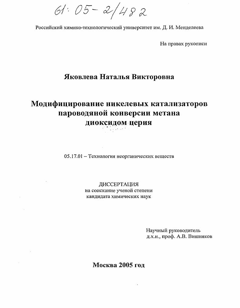 Модифицирование никелевых катализаторов пароводяной конверсии метана диоксидом церия