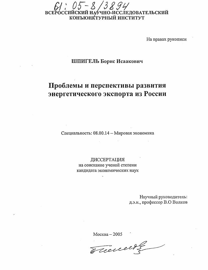 Проблемы и перспективы развития энергетического экспорта из России