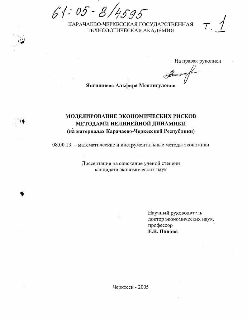 Моделирование экономических рисков методами нелинейной динамики : На материалах Карачаево-Черкесской Республики