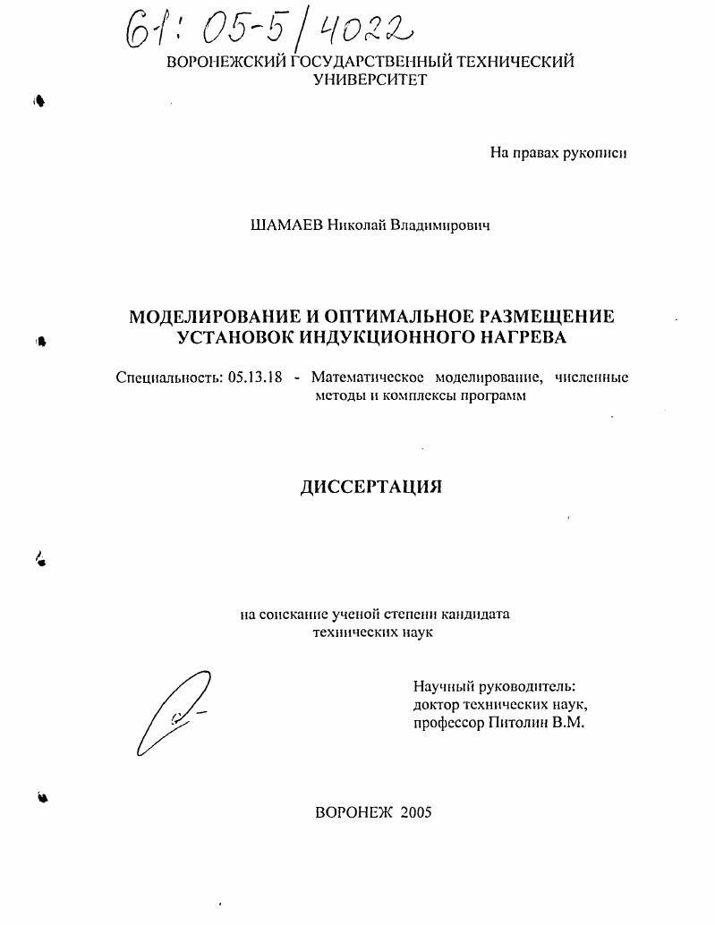 Моделирование и оптимальное размещение установок индукционного нагрева