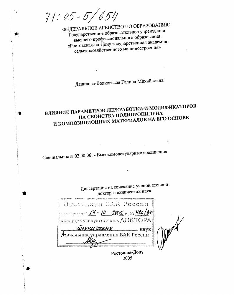 скачать диссертацию Влияние параметров переработки и модификаторов на свойства полипропилена и композиционных материалов на его основе Влияние параметров переработки и модификаторов на свойства полипропилена и композиционных материалов на его основе