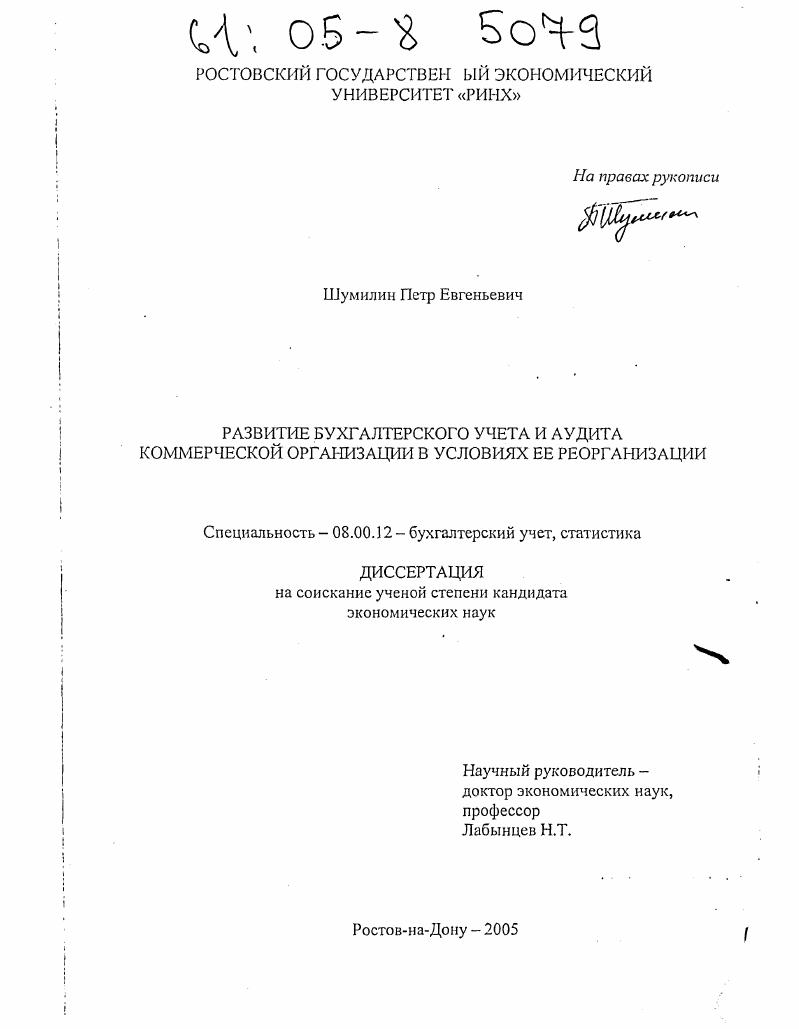 Развитие бухгалтерского учета и аудита коммерческой организации в условиях ее реорганизации