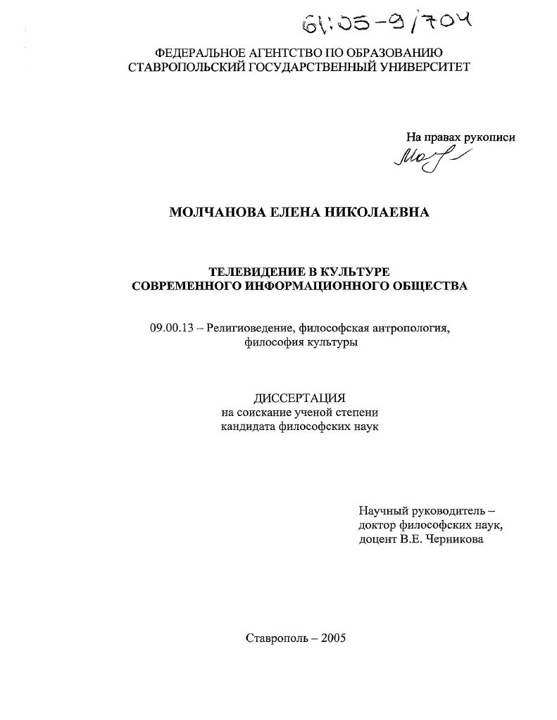 Телевидение в культуре современного информационного общества
