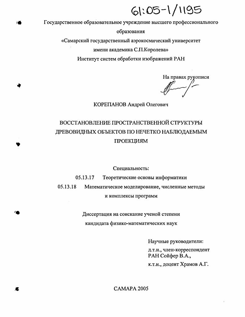 Восстановление пространственной структуры древовидных объектов по нечетко наблюдаемым проекциям