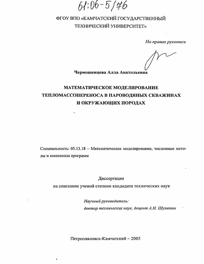 Математическое моделирование тепломассопереноса в пароводяных скважинах и окружающих породах