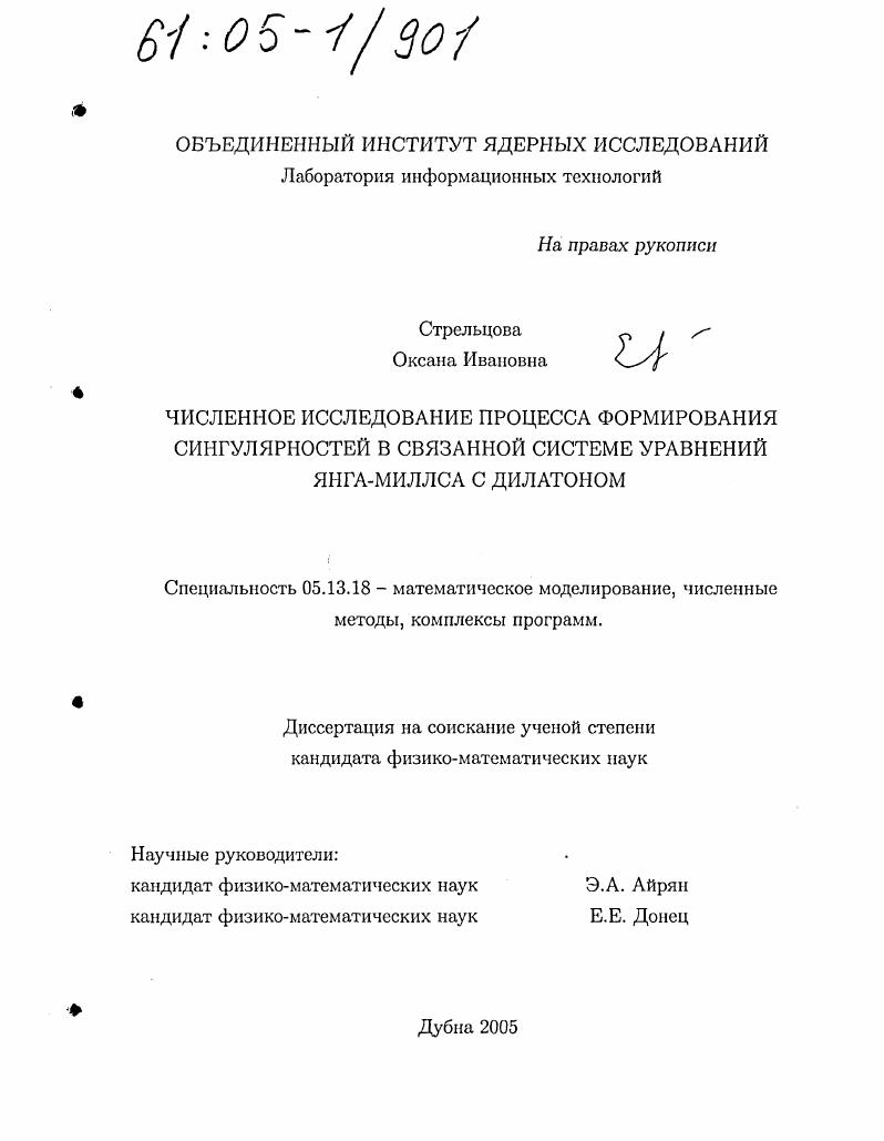 Численное исследование процесса формирования сингулярностей в связанной системе уравнений Янга-Миллса с дилатоном