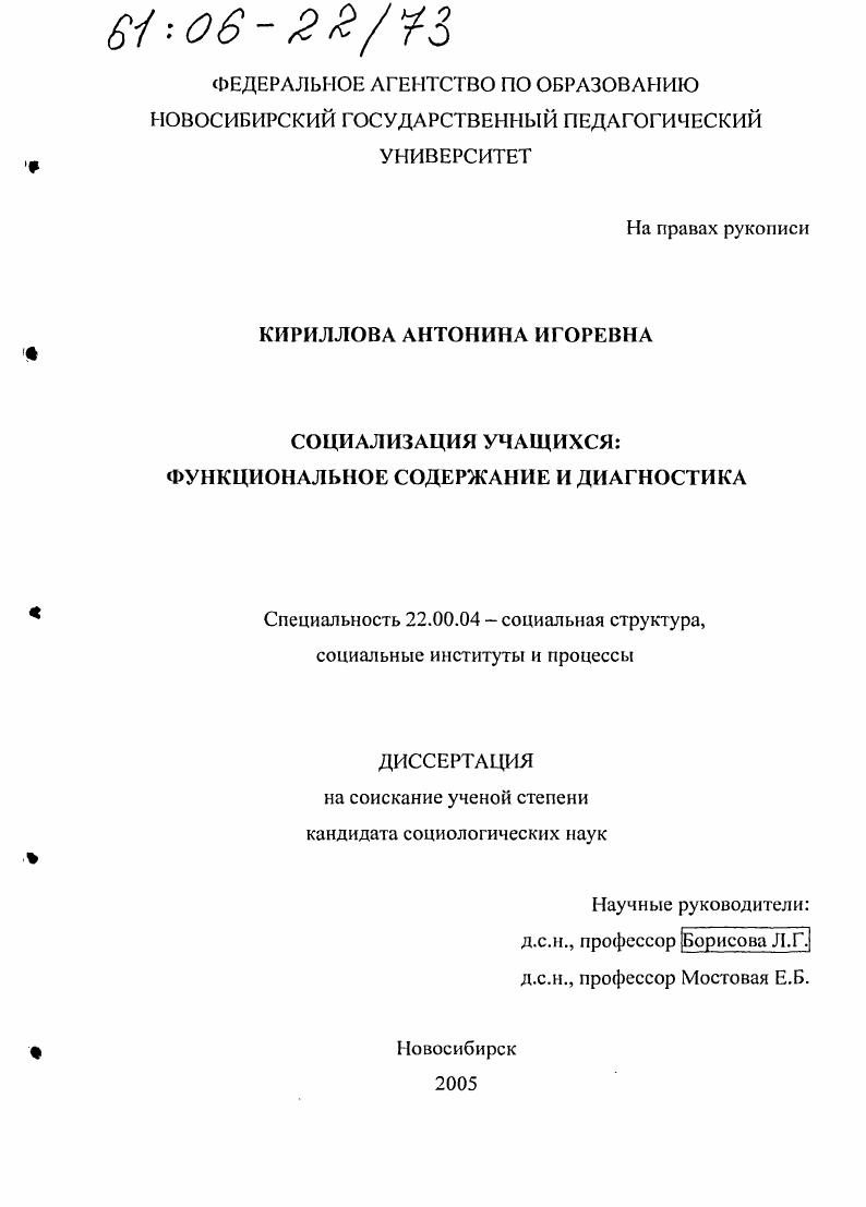 Социализация учащихся: функциональное содержание и диагностика