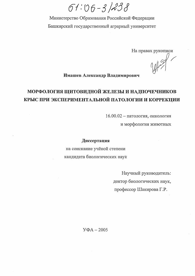 Морфология щитовидной железы и надпочечников крыс при экспериментальной патологии и коррекции