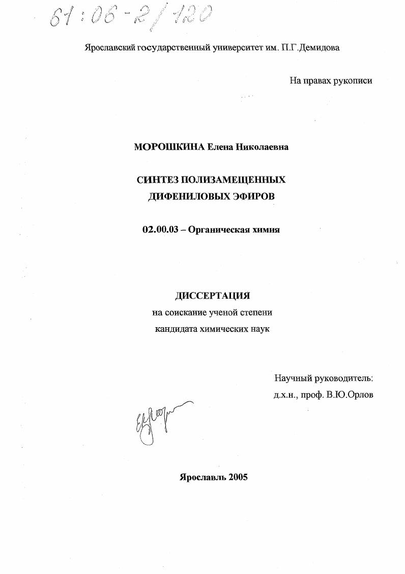 скачать диссертацию Синтез полизамещенных дифениловых эфиров Синтез полизамещенных дифениловых эфиров
