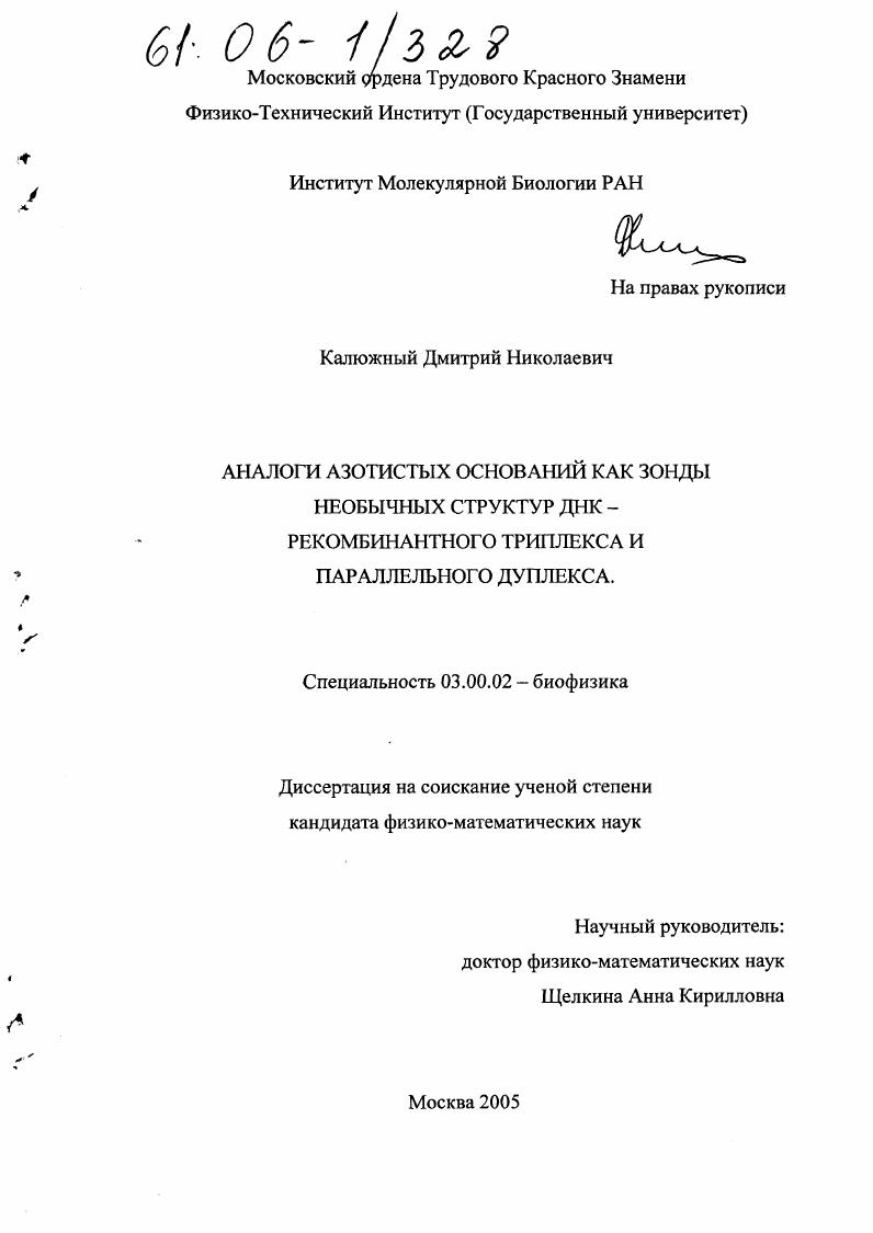 Аналоги азотистых оснований как зонды необычных структур ДНК - рекомбинантного триплекса и параллельного дуплекса