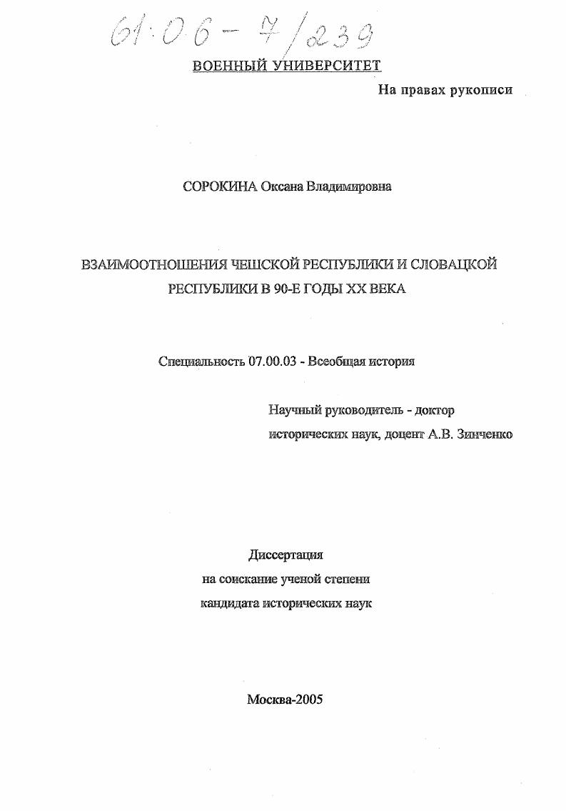 Взаимоотношения Чешской Республики и Словацкой Республики в 90-е годы XX века