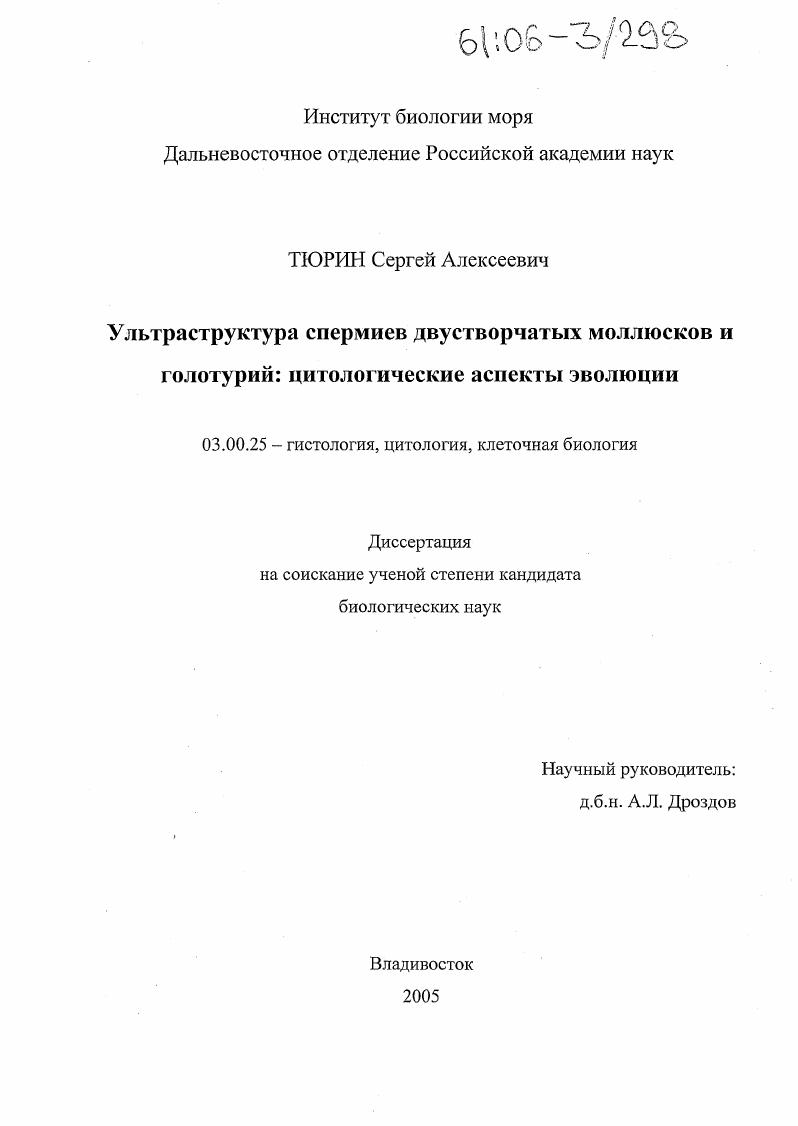 Ультраструктура спермиев двустворчатых моллюсков и голотурий: цитологические аспекты эволюции