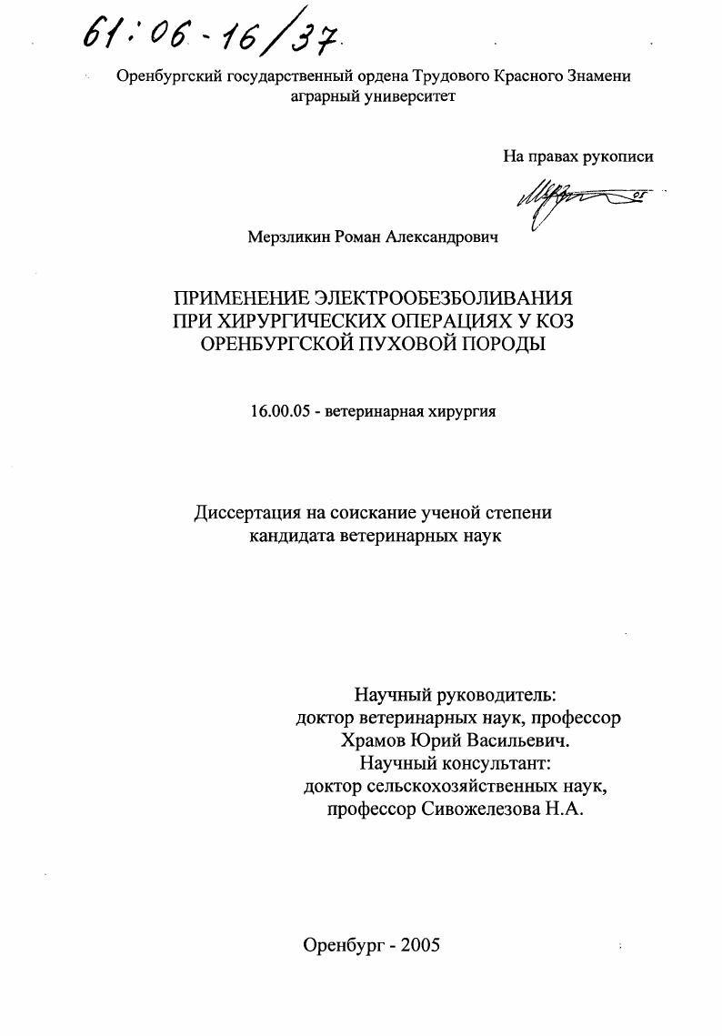 Применение электрообезболивания при хирургических операциях у коз оренбургской пуховой породы