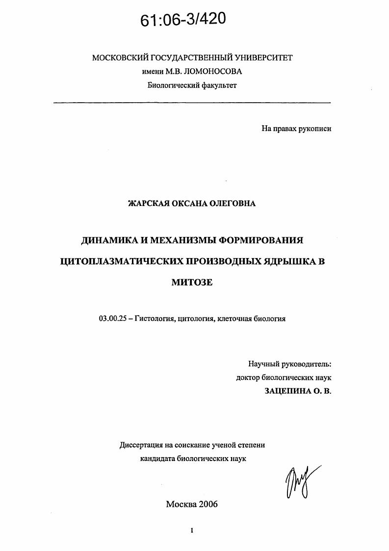 Динамика и механизмы формирования цитоплазматических дериватов ядрышка в митозе