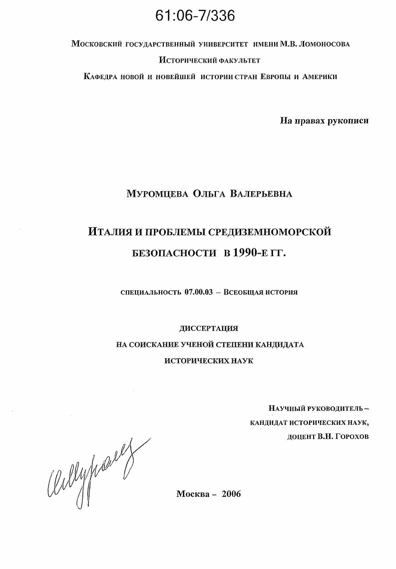Италия и проблемы средиземноморской безопасности в 1990-е гг.