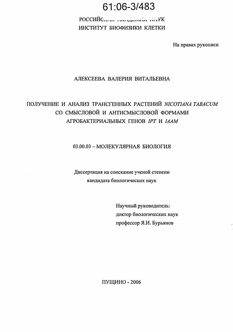 Получение и анализ трансгенных растений Nicotiana tabacum со смысловой и антисмысловой формами агробактериальных генов ipt и iaaM