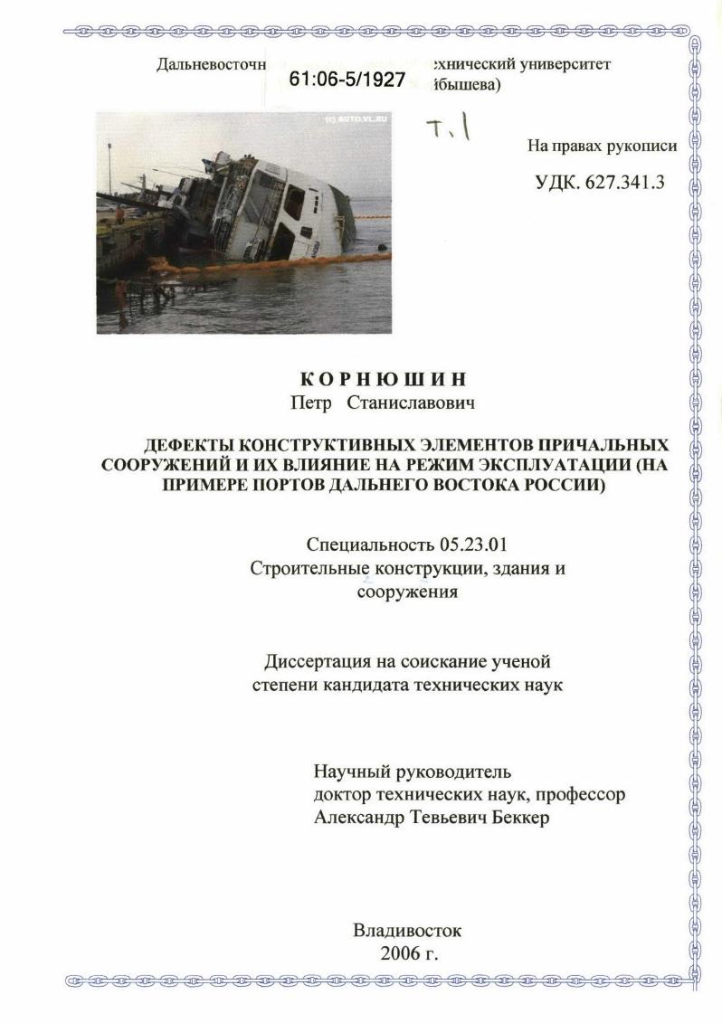 Дефекты конструктивных элементов причальных сооружений и их влияние на режим эксплуатации : На примере портов Дальнего Востока России
