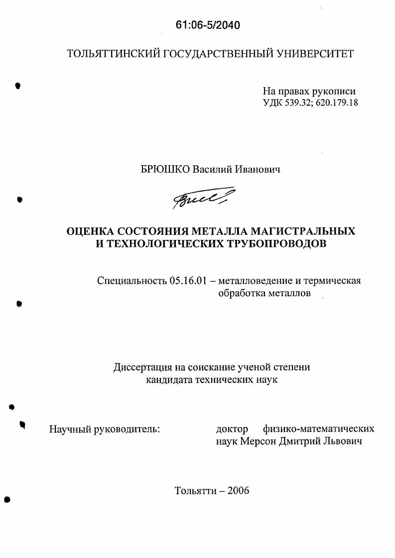 скачать диссертацию Оценка состояния металла магистральных и технологических трубопроводов Оценка состояния металла магистральных и технологических трубопроводов