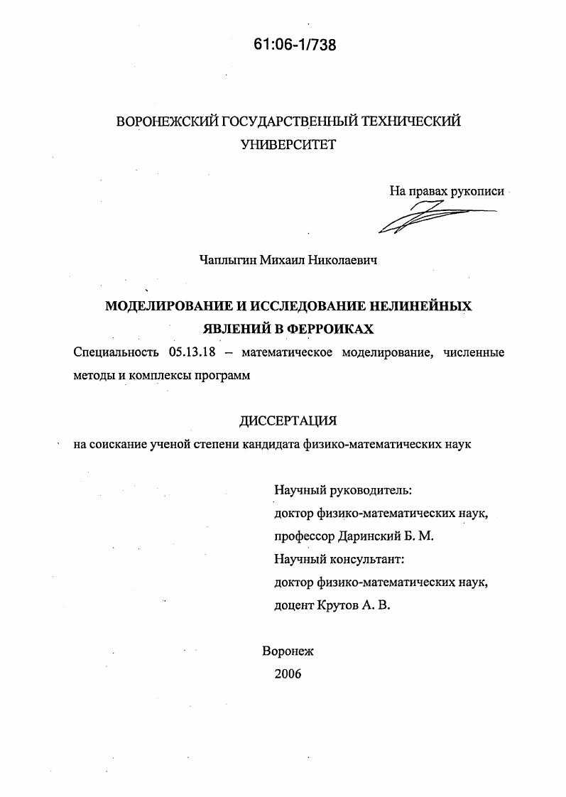 Моделирование и исследование нелинейных явлений в ферроиках