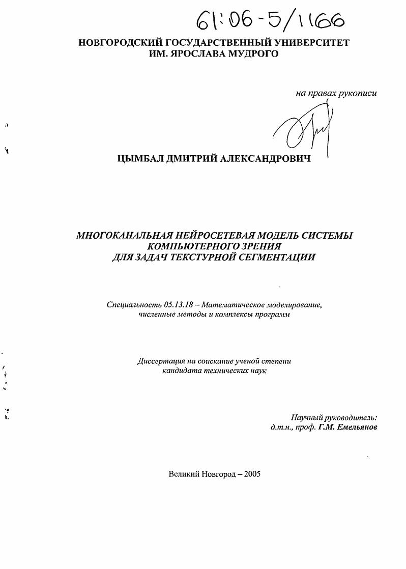 скачать диссертацию Многоканальная нейросетевая модель системы компьютерного зрения для задач текстурной сегментации Многоканальная нейросетевая модель системы компьютерного зрения для задач текстурной сегментации