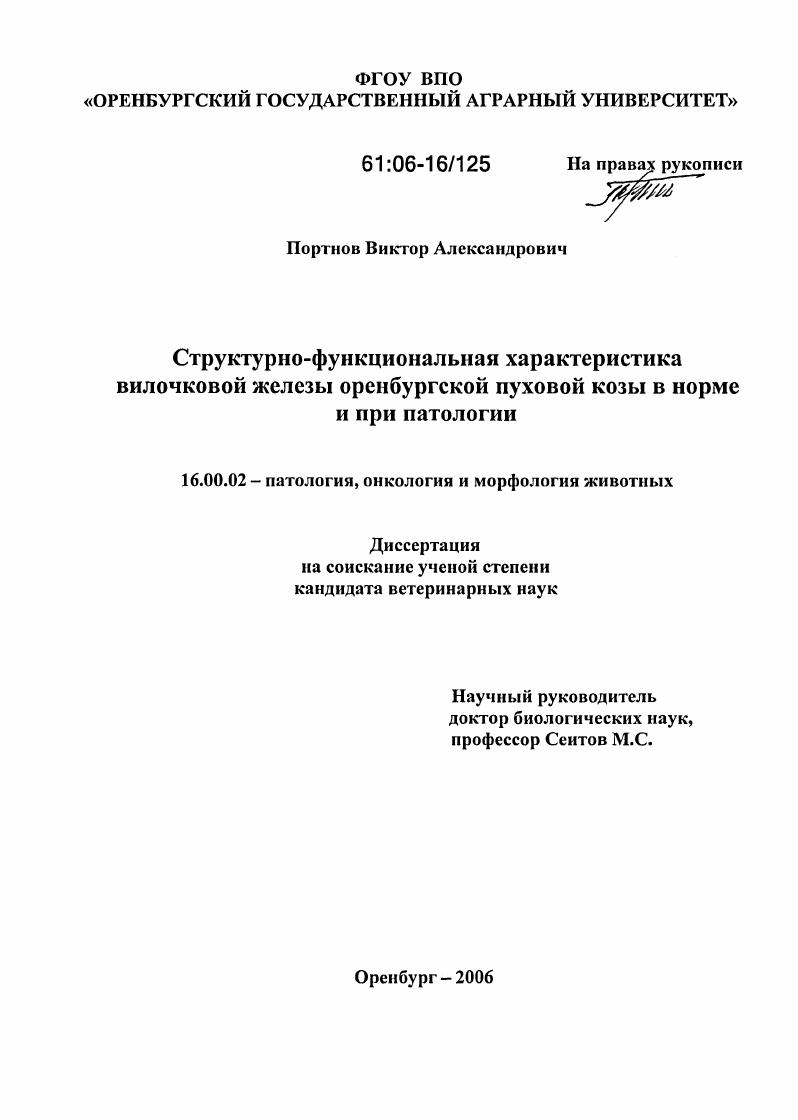 Структурно-функциональная характеристика вилочковой железы оренбургской пуховой козы в норме и при патологии