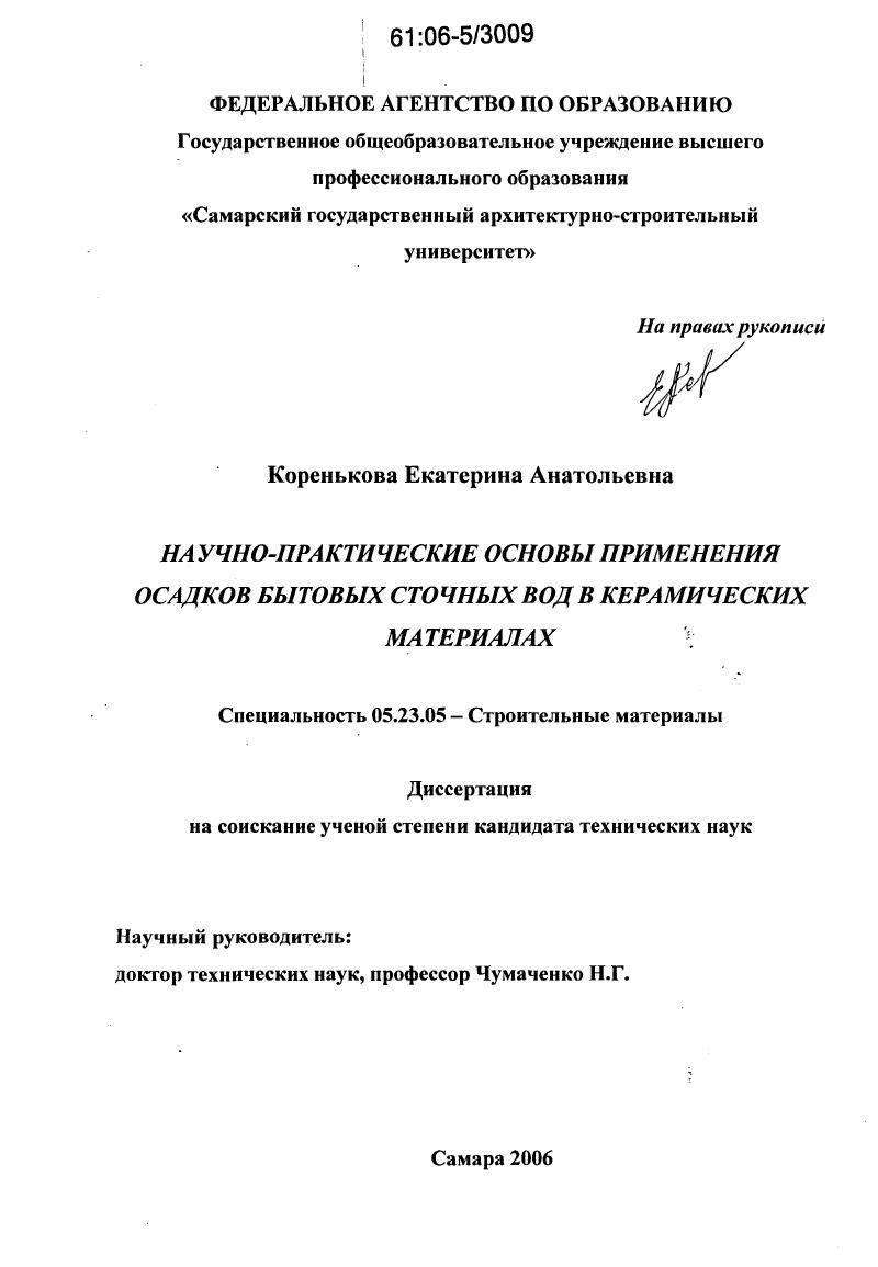 Научно-практические основы применения осадков бытовых сточных вод в керамических материалах
