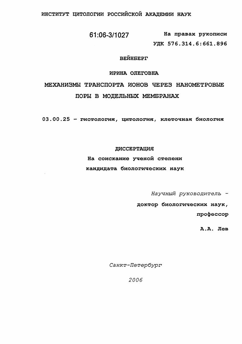 Механизмы транспорта ионов через нанометровые поры в модельных мембранах