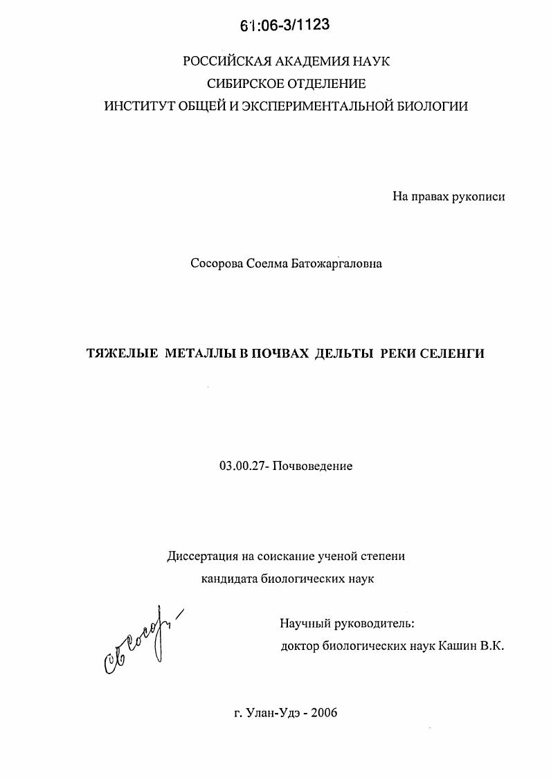 Тяжелые металлы в почвах дельты реки Селенги