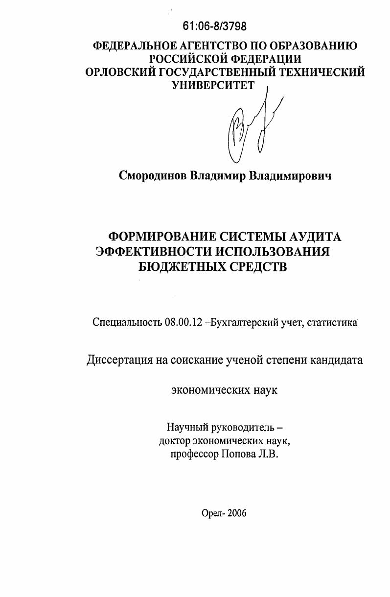 Формирование системы аудита эффективности использования бюджетных средств