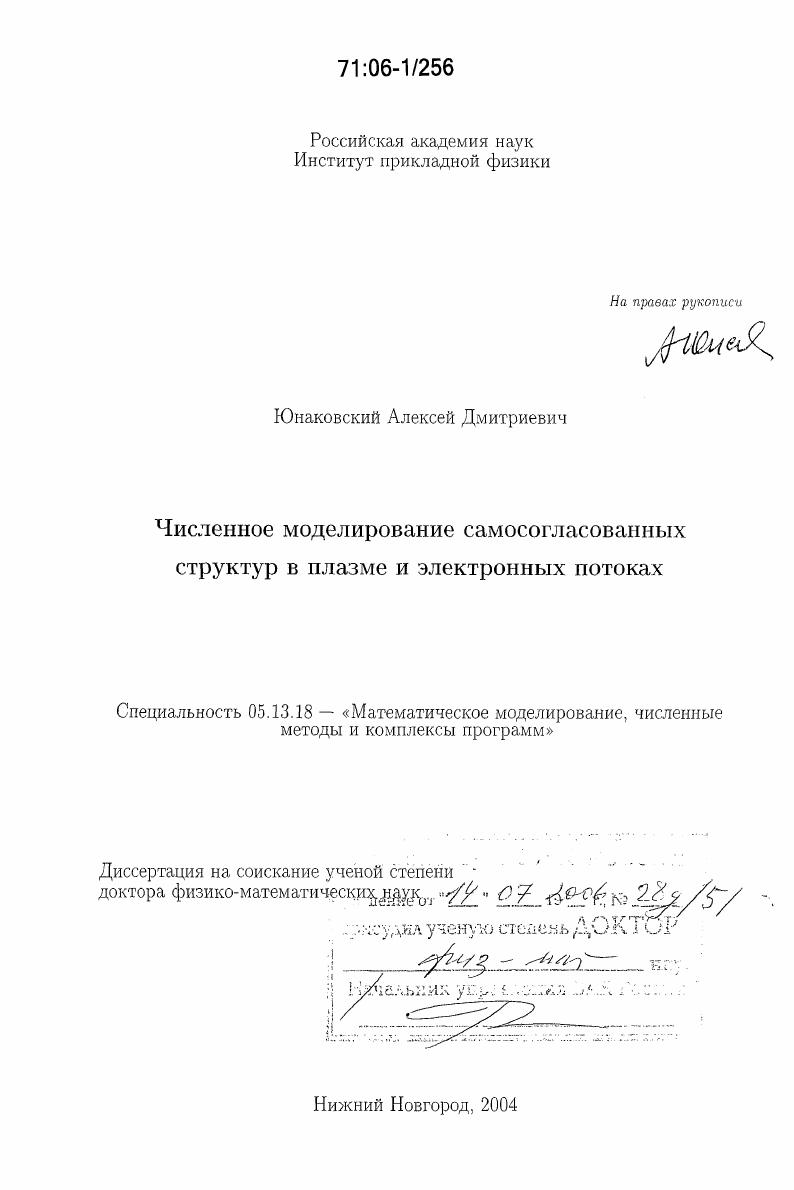 Численное моделирование самосогласованных структур в плазме и электронных потоках
