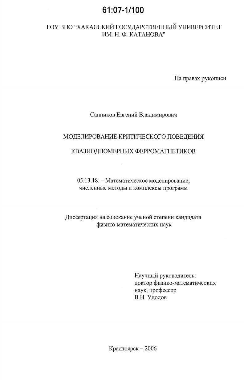 Моделирование критического поведения квазиодномерных ферромагнетиков