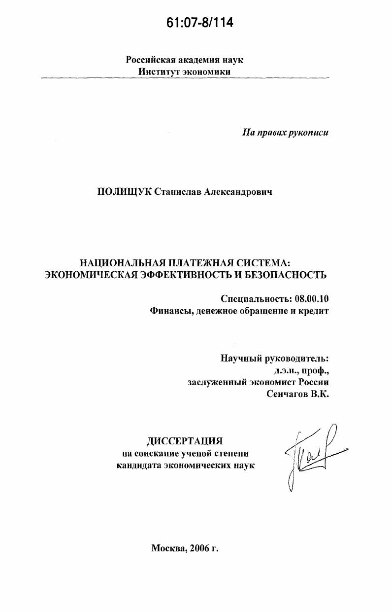 Национальная платежная система: экономическая эффективность и безопасность