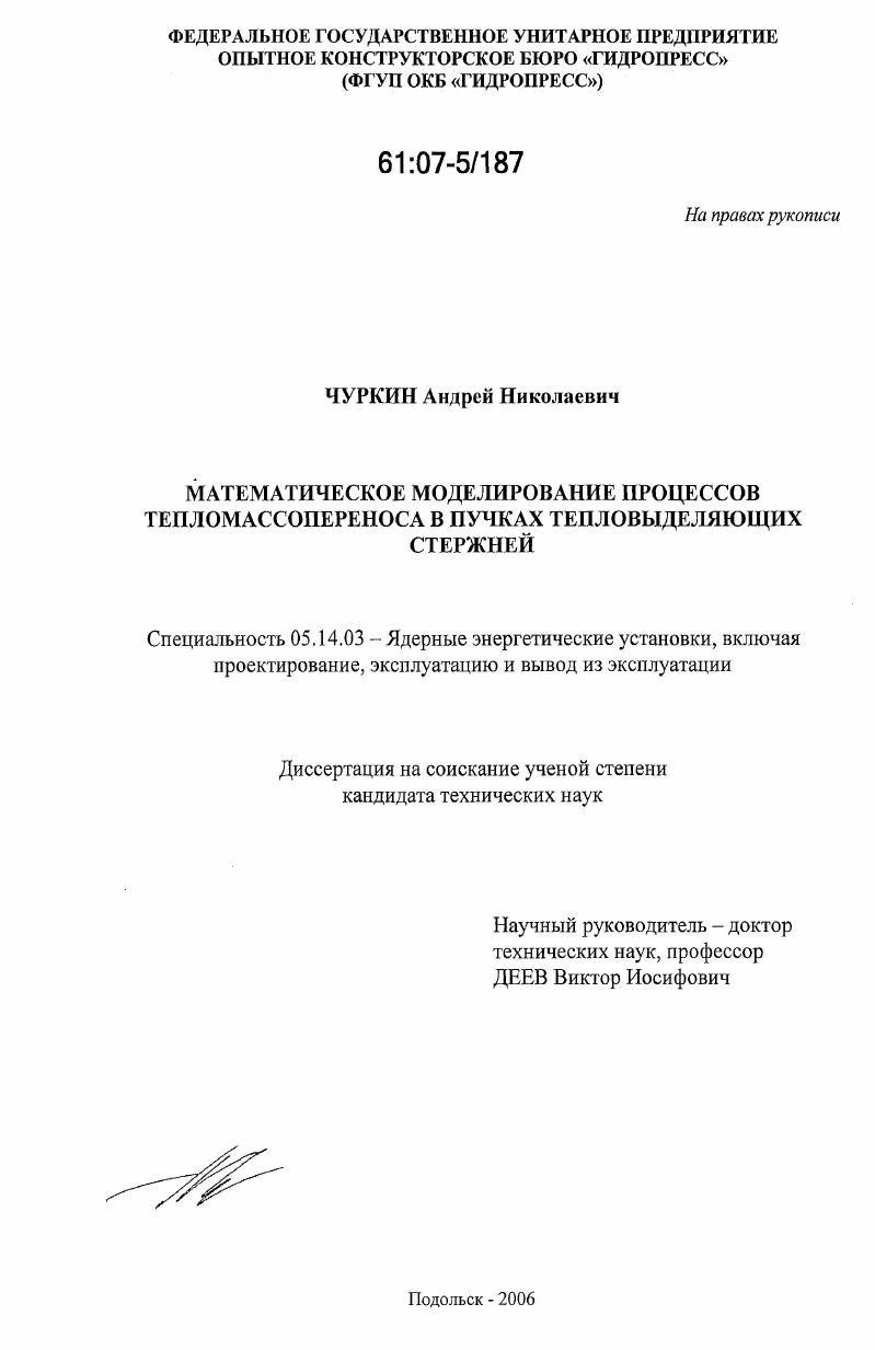 Математическое моделирование процессов тепломассопереноса в пучках тепловыделяющих стержней
