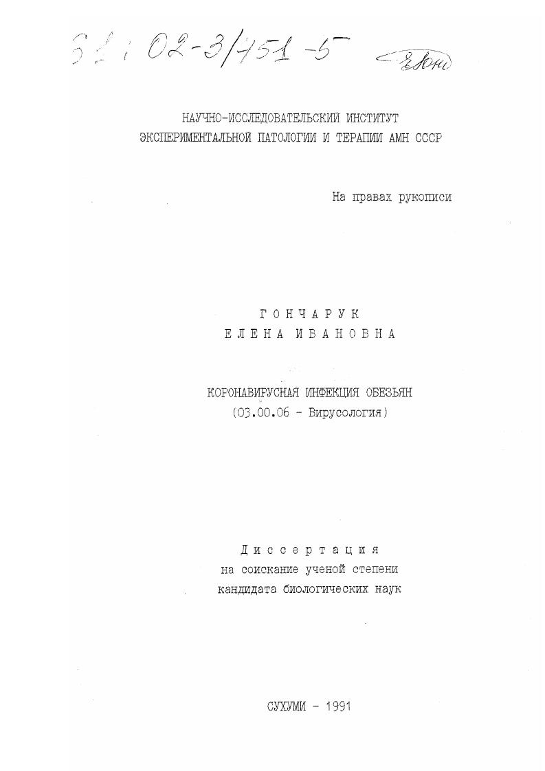 скачать диссертацию Коронавирусная инфекция обезьян Коронавирусная инфекция обезьян