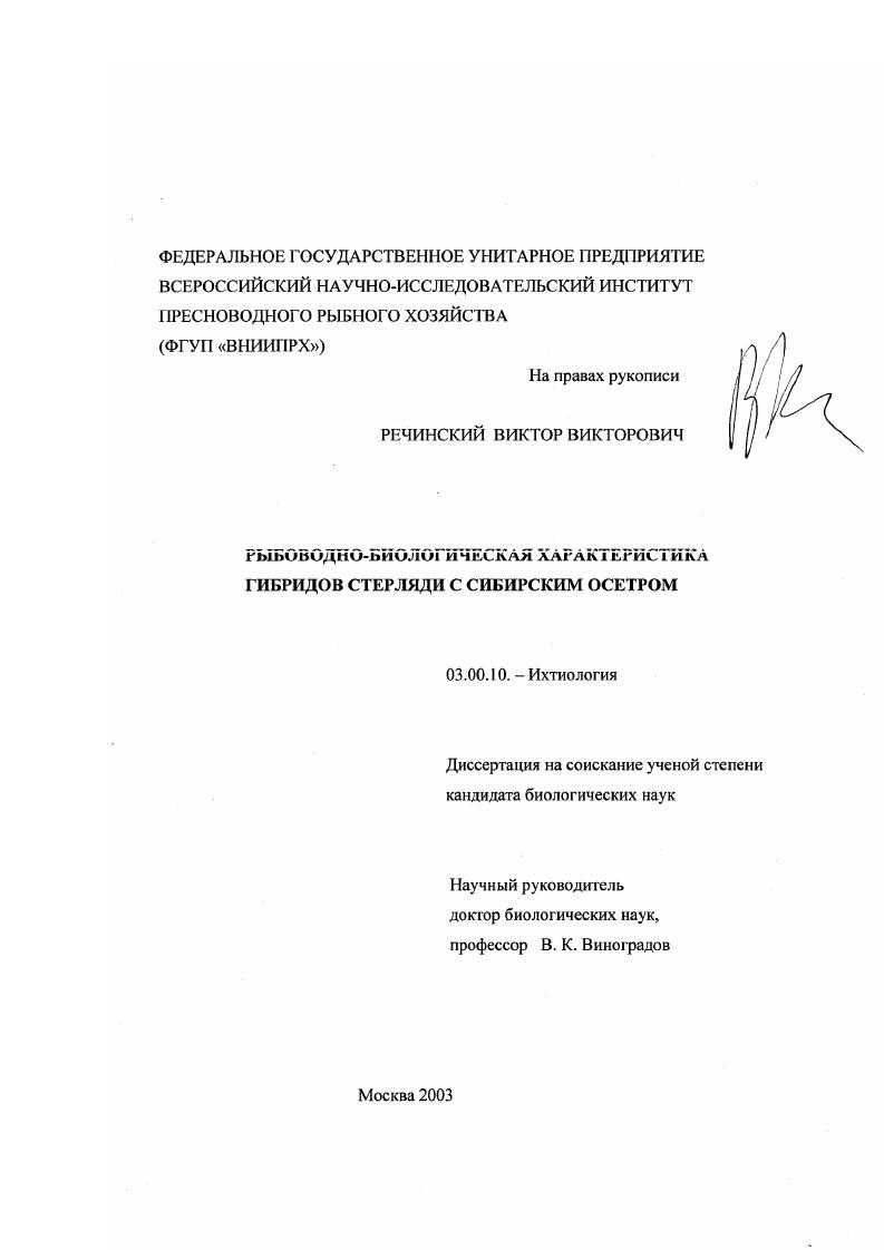 скачать диссертацию Рыбоводно-биологическая характеристика гибридов стерляди с сибирским осетром Рыбоводно-биологическая характеристика гибридов стерляди с сибирским осетром