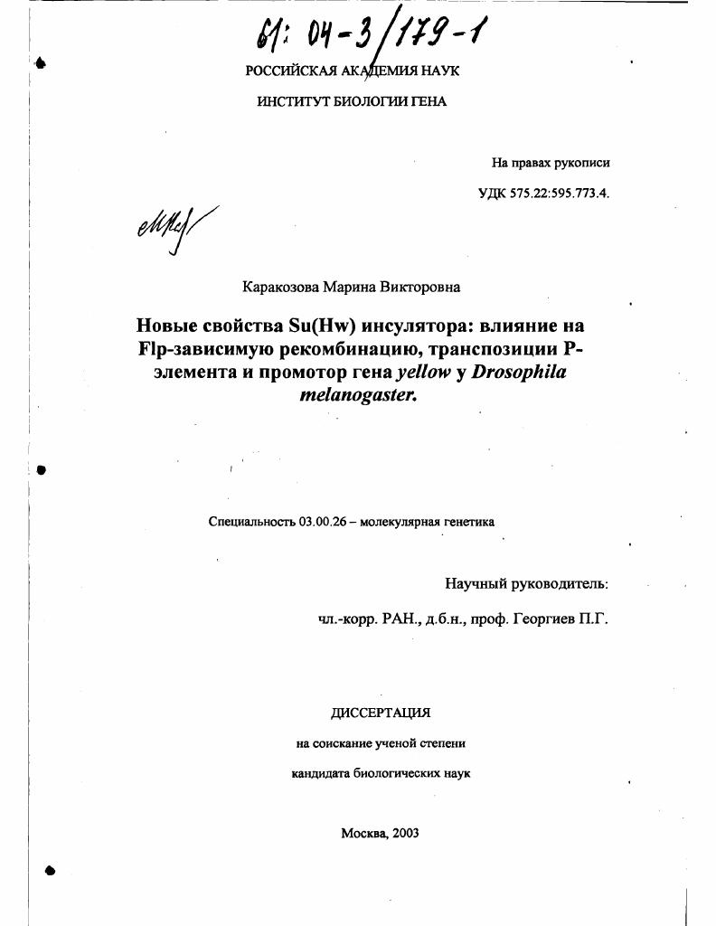 скачать диссертацию Новые свойства Su(Hw) инсулятора: влияние на Flp зависимую рекомбинацию, транспозиции P-элемента и промотор гена yellow у Drosophila melanogaster Новые свойства Su(Hw) инсулятора: влияние на Flp зависимую рекомбинацию, транспозиции P-элемента и промотор гена yellow у Drosophila melanogaster