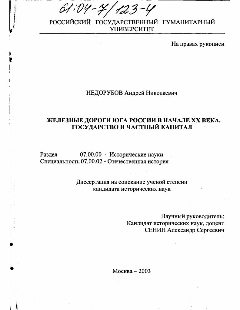 Железные дороги юга России в начале XX века. Государство и частный капитал