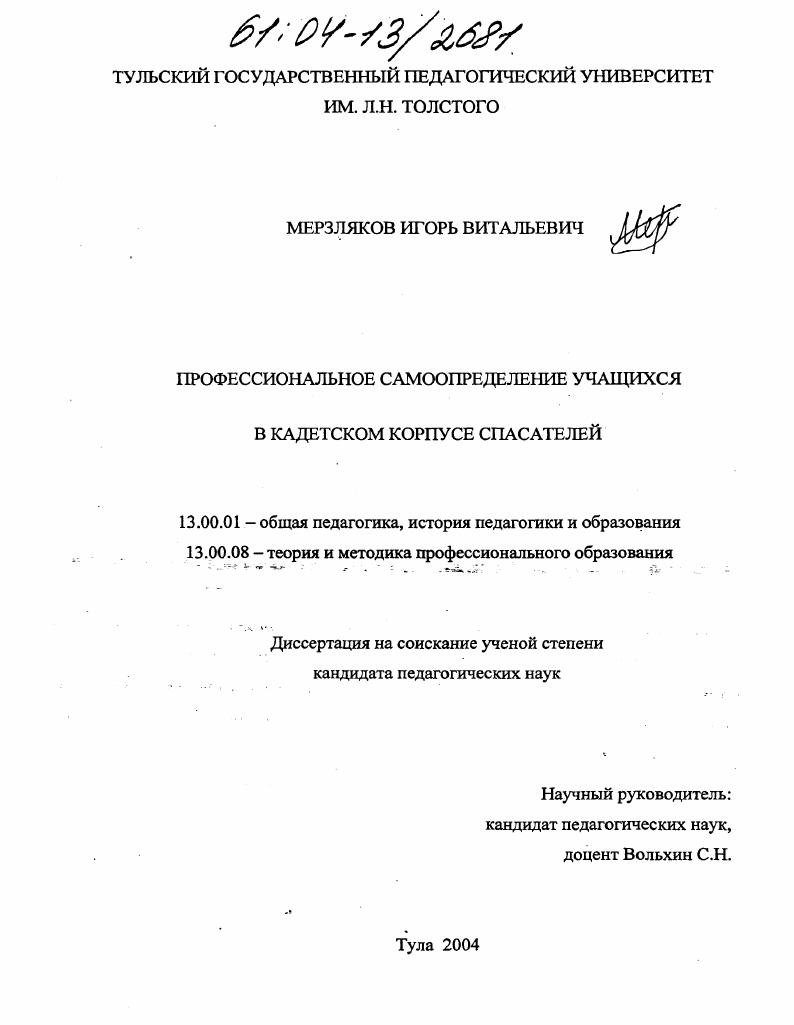 скачать диссертацию Профессиональное самоопределение учащихся в кадетском корпусе спасателей Профессиональное самоопределение учащихся в кадетском корпусе спасателей