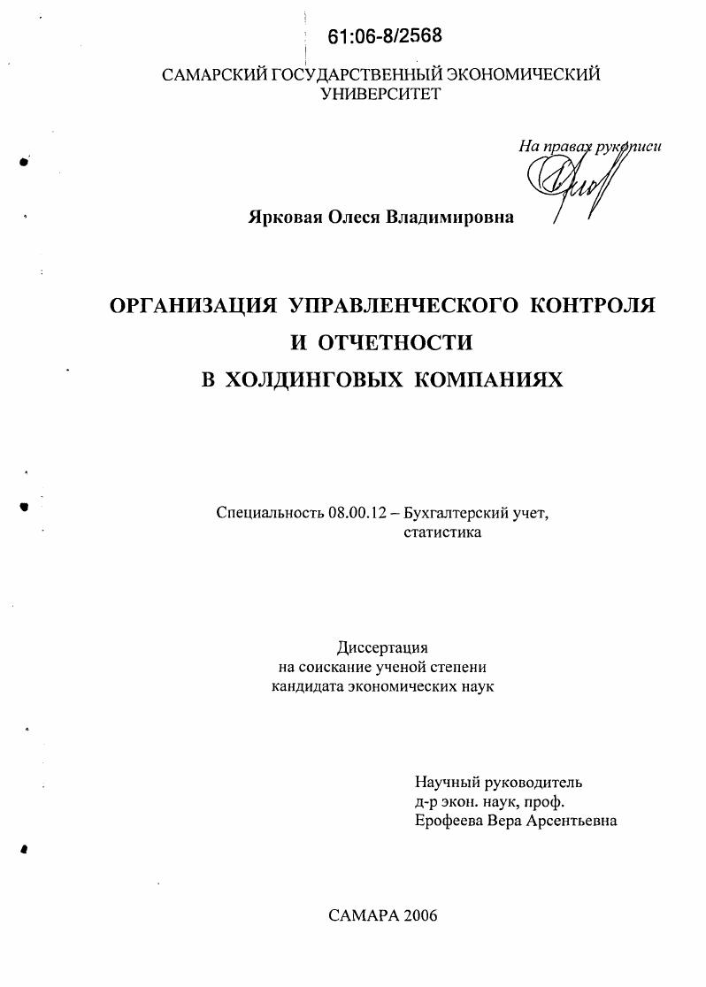 Организация управленческого контроля и отчетности в холдинговых компаниях