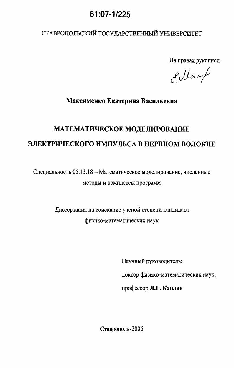 Математическое моделирование электрического импульса в нервном волокне