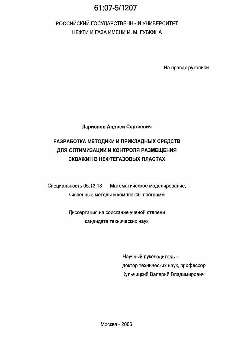 Разработка методики и прикладных средств для оптимизации и контроля размещения скважин в нефтегазовых пластах