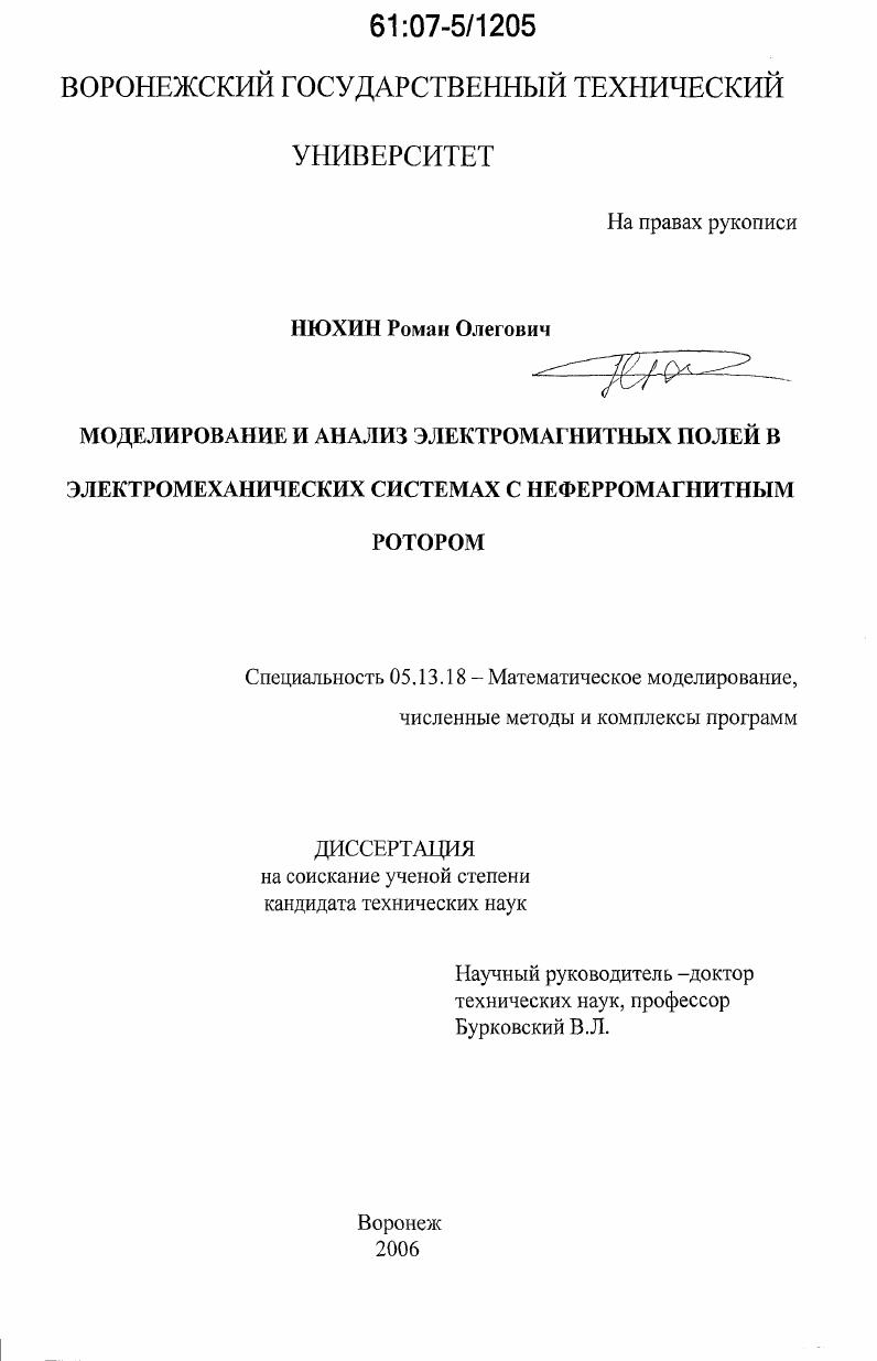 Моделирование и анализ электромагнитных полей в электромеханических системах с неферромагнитным ротором