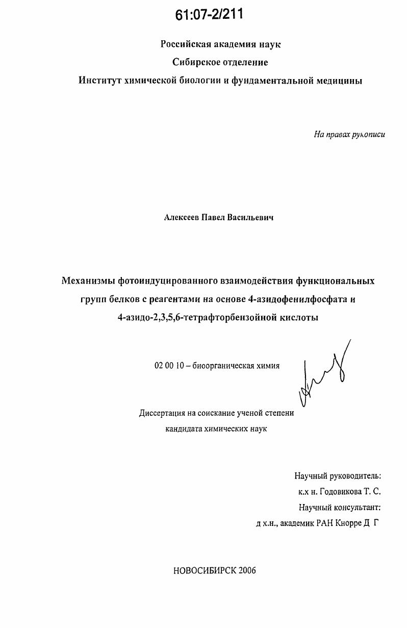 Механизмы фотоиндуцированного взаимодействия функциональных групп белков с реагентами на основе 4-азидофенилфосфата и 4-азидо-2,3,5,6-тетрафторбензойной кислоты