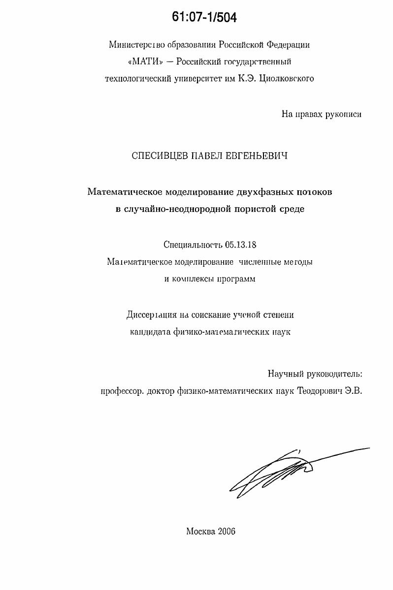Математическое моделирование двухфазных потоков в случайно-неоднородной пористой среде