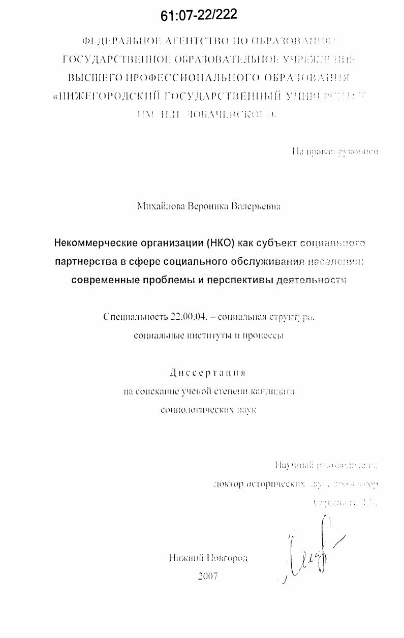 Некоммерческие организации (НКО) как субъект социального партнерства в сфере социального обслуживания населения: современные проблемы и перспективы деятельности