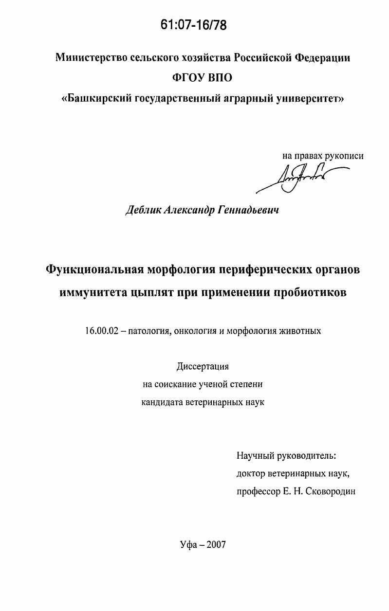 скачать диссертацию Функциональная морфология периферических органов иммунитета цыплят при применении пробиотиков Функциональная морфология периферических органов иммунитета цыплят при применении пробиотиков