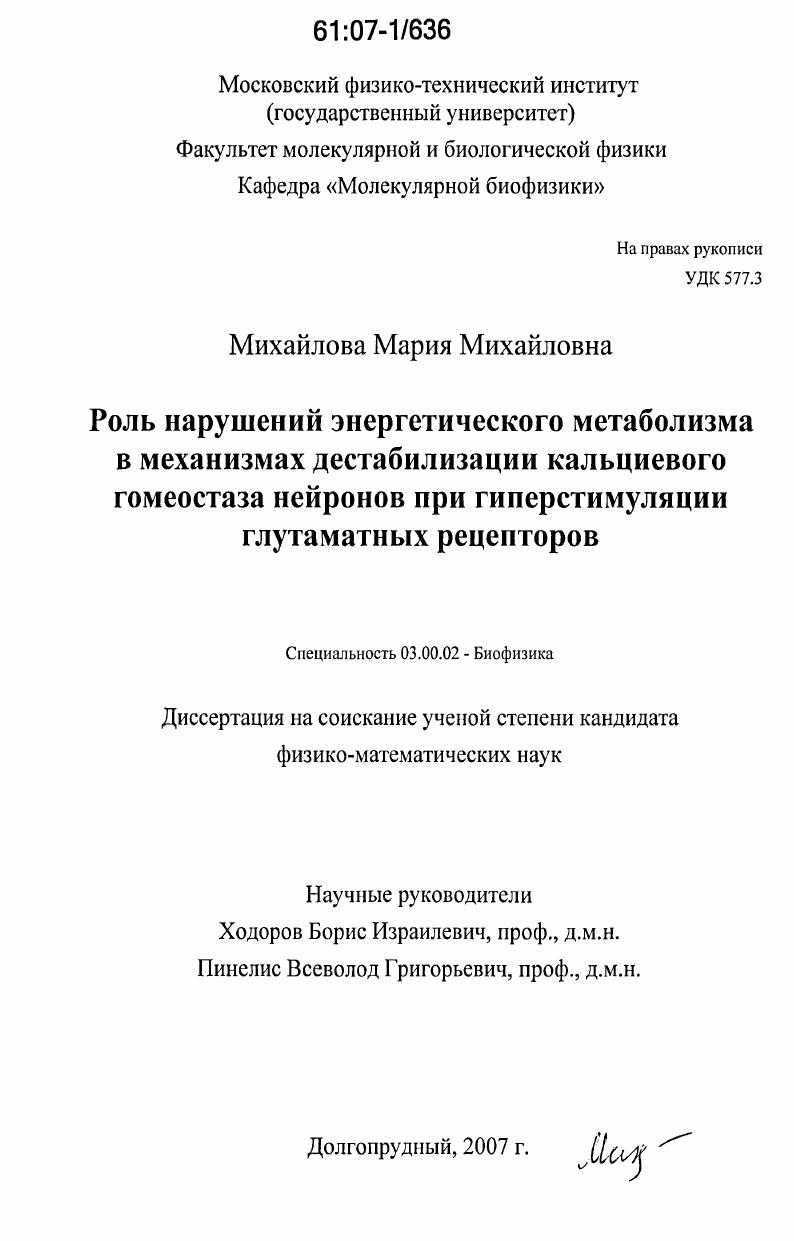 Роль нарушений энергетического метаболизма в механизмах дестабилизации кальциевого гомеостаза нейронов при гиперстимуляции глутаматных рецепторов