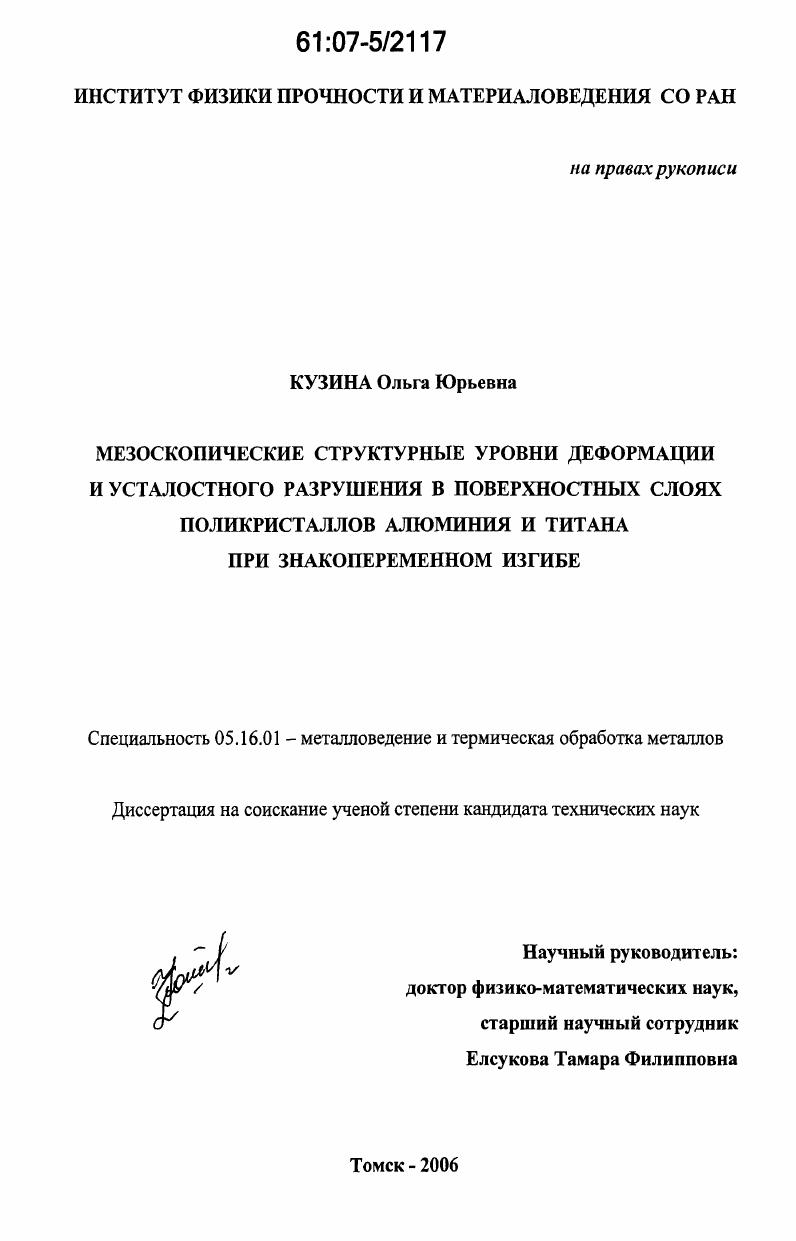 Мезоскопические структурные уровни деформации и усталостного разрушения в поверхностных слоях поликристаллов алюминия и титана при знакопеременном изгибе